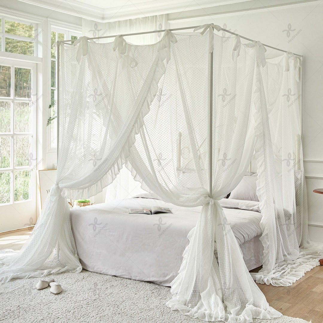 White Polka Dot Bed Canopy With Romantic Ruffle Edge for Etsy