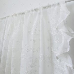 Embroidered Sheer Curtain: Romantic Ruffle Hem Lace Drape