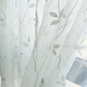 White Embroidered Sheer Curtain - Leaf Pattern, Light Filtering Curtain for Living Room or Bedroom