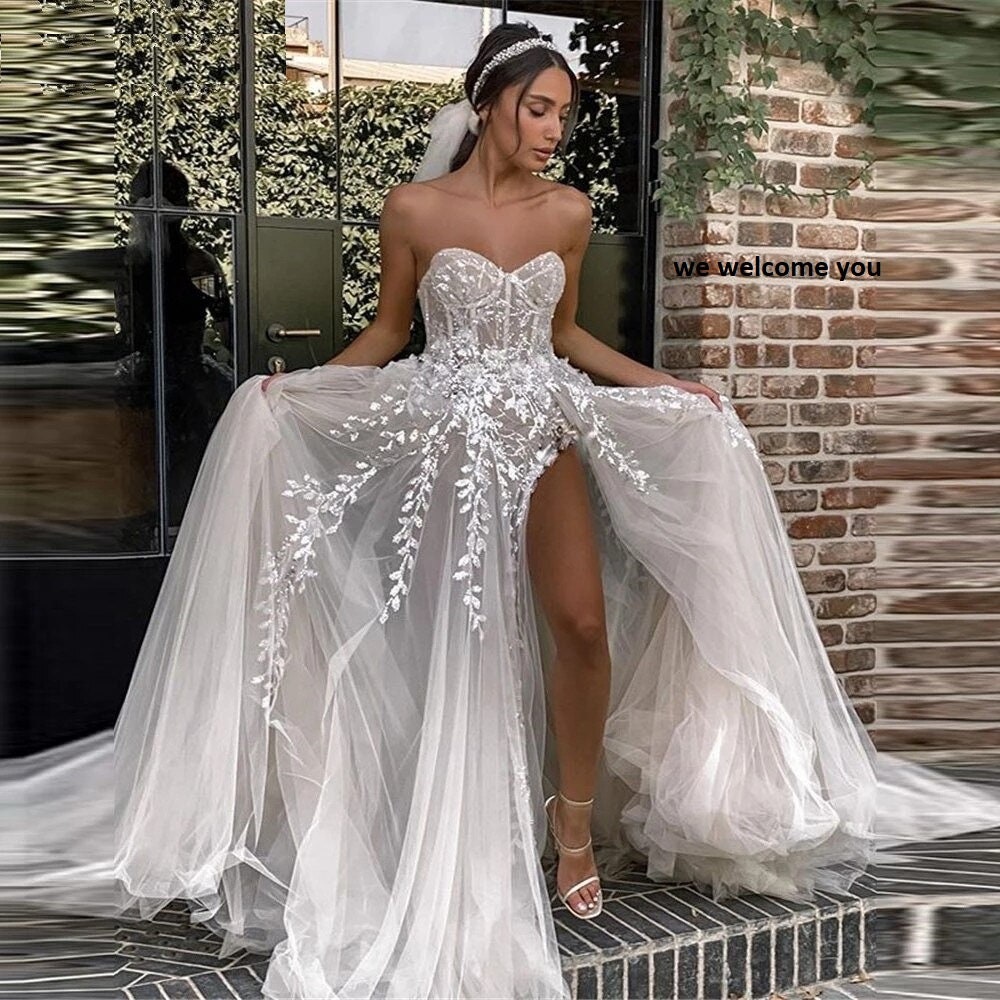2022 Sexy Beach Wedding Dresses for Bride Elegant Lace Boho Etsy