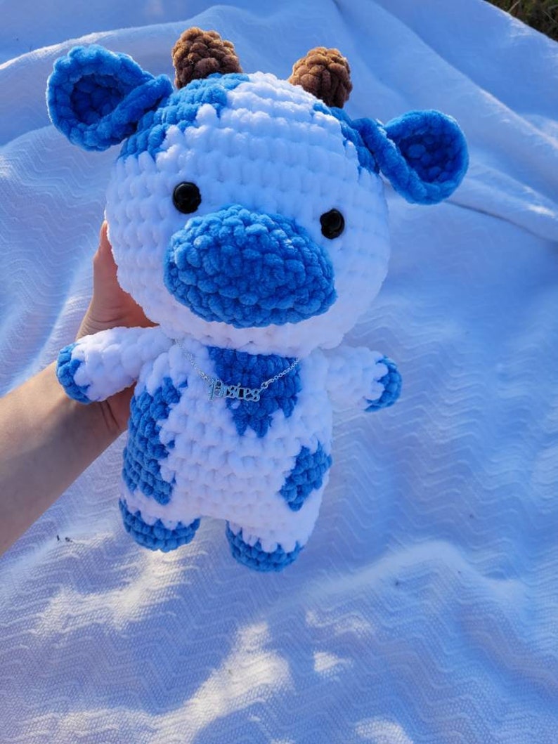 Blueberry Cow Plushie - Handmade Crochet Amigurumi - Blue Cow - Extra ...