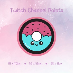 Twitch Channel Points Donut Coin, Pink and Blue Donut, Kawaii Donut, Streamer