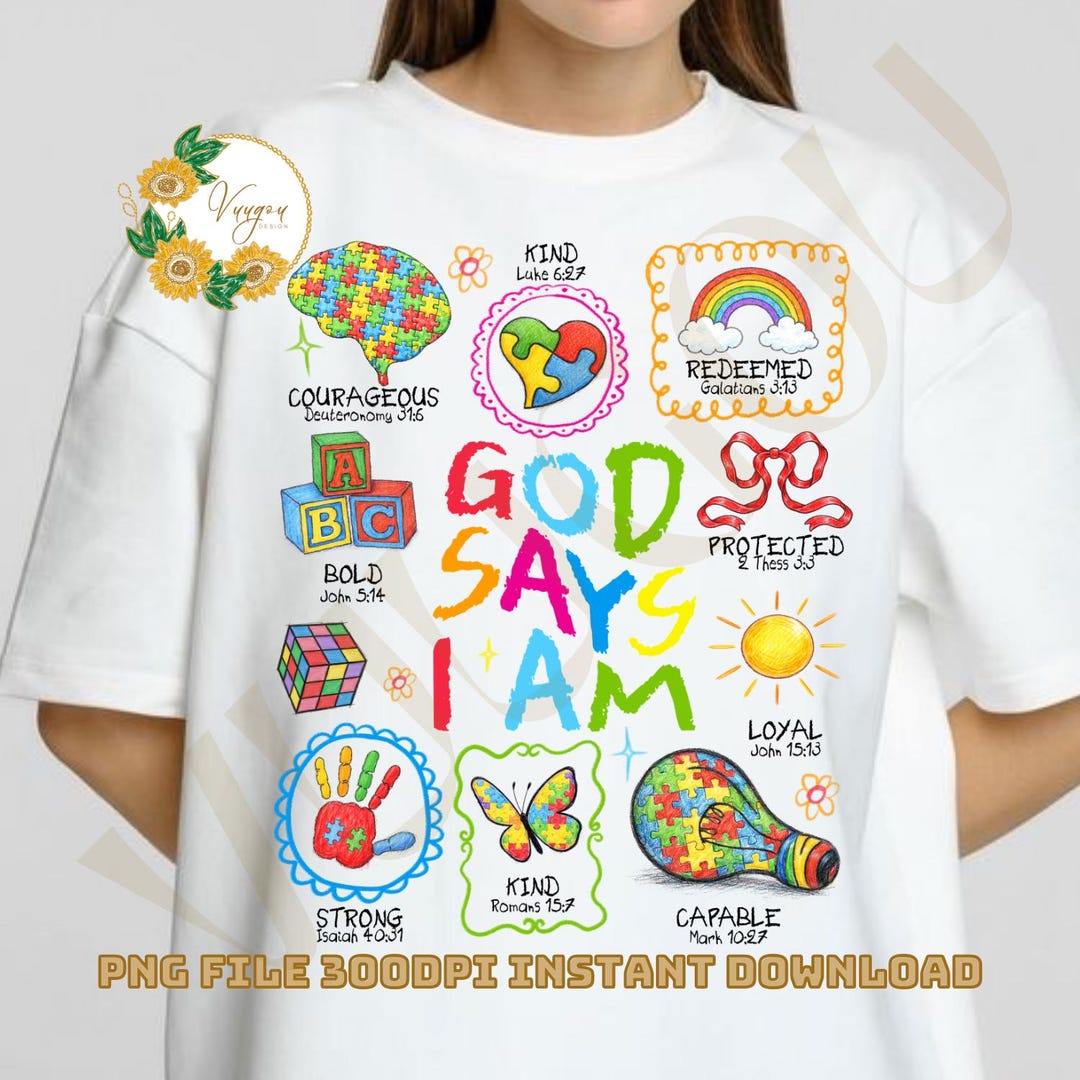 Scripture Visual Asd God Says I Am Autism Awareness PNG, Christian Neurodiversity, Puzzle ...