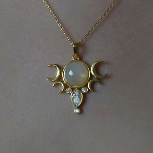 Moonstone Triple Moon Necklace: Sterling Silver Hecate Pendant