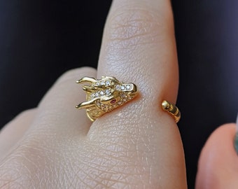 Dragon Ring, Gold Dragon Ring, Mythological Jewelry, Adjustable Dragon Ring, Dragon Jewelry, Women Ring and Men Ring