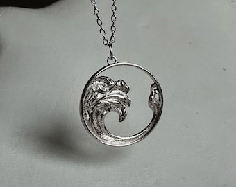 Mens Sterling Silver Wave Necklace: Minimalist Surfer Jewelry