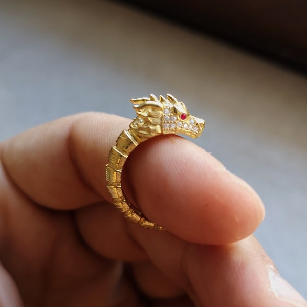 Dragon Ring, Gold Dragon Ring, Mythological Jewelry, Adjustable Dragon Ring, Dragon Jewelry, Women Ring and Men Ring