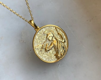 Athena Necklace, Gold Goddess of Greek Necklace, 925 Silver Athena Pendant, Athena Medallion, Mythologic Ancient Greek Pendant