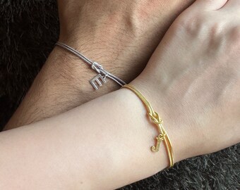 Custom Initial Knot Bracelet Set: Sterling Silver or Gold Plated