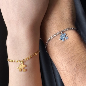 Benutzerdefinierte Puzzle Paar Armband Set, Figaro Kette Buchstaben Armbänder, Symbol der Liebe und Best Friend Armband, Geschenk Armbänder für Paare
