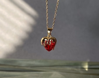 Red Crystal Heart Necklace: Gold Plated Stainless Steel Pendant