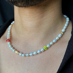 Pearl Necklace Men, Natural Real Pearl Necklace, Gemstone Pearl Choker, Tiny Pearl Beads, Minimalist Pearl Necklace, Gift for Him/Her