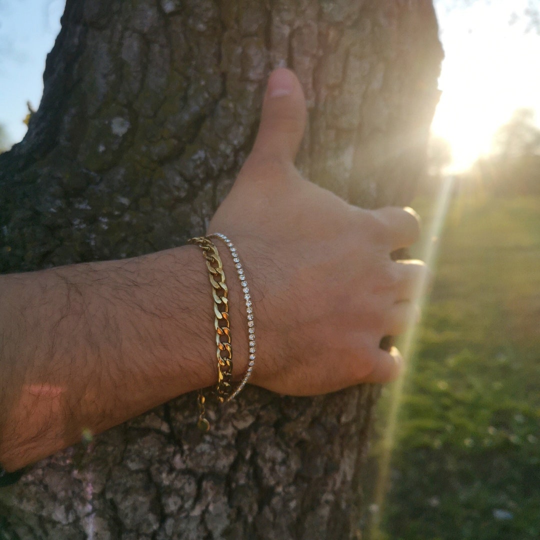 Two-sided Curb Chain Stainless Steel Bracelet, Waterway Zircon Stone ...