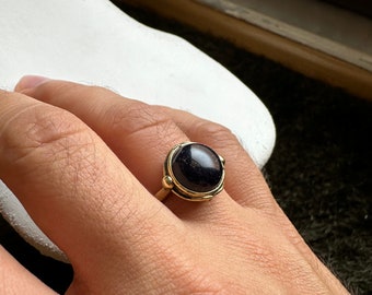 Carnelian Round Cut Unique Minimalist Ring, Black Gemstone Ring, Adjustable Boho Ring for Men, Mens Ring, Natural Stone Lover Gift