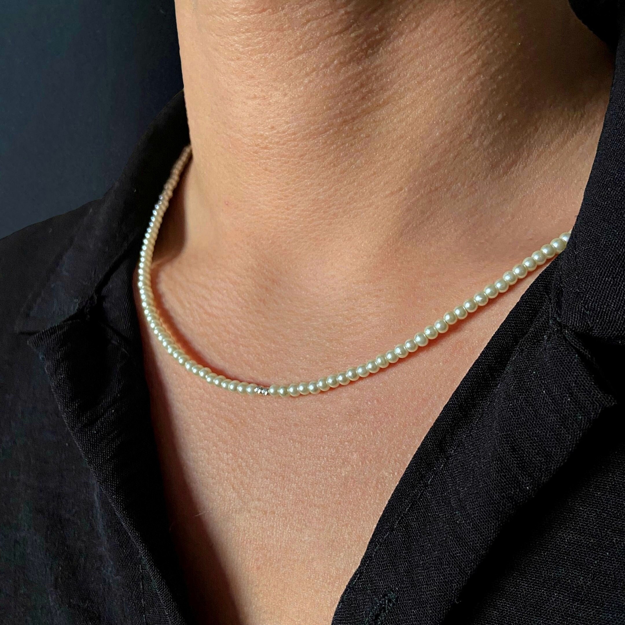 Pearl Necklace Men, Dainty Pearl Necklace, White Glass Pearl