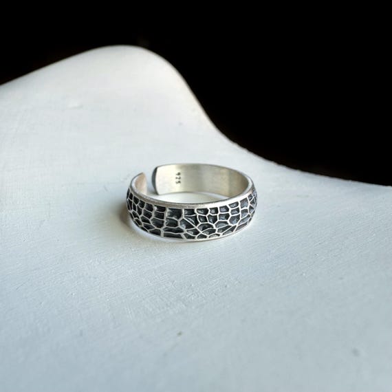 Oxidized Sterling Silver Men's Ring: Magma Volcano Design