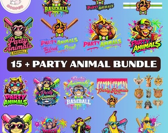 Cute Party Animals Baseball Bundle PNG, Funny Monkey Baseball Png, Cute Jungle Team Graphic, Kids Sports Humor Digital Download