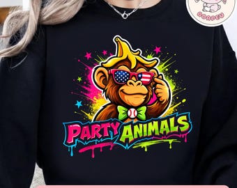 Party Animals Baseball Jersey PNG, Cute Party Animals Baseball PNG, Funny Monkey Baseball Png, Cute Jungle Team Graphic, Kids Sports Humor