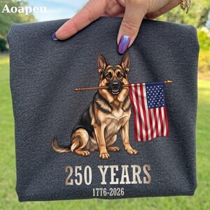 German Shepherd American Flag PNG, 250 Years America PNG, Patriotic German Shepherd Dog Sublimation, USA 1776-2026 Anniversary image 2