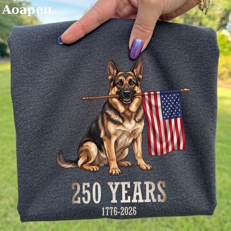 German Shepherd American Flag PNG, 250 Years America PNG, Patriotic German Shepherd Dog Sublimation, USA 1776-2026 Anniversary image 2