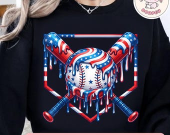 Baseball Drip American Flag PNG, Dripping Baseball Png, USA Patriotic 4th of July Design, Ice Cream Drip Png, Baseball Home Digital Download
