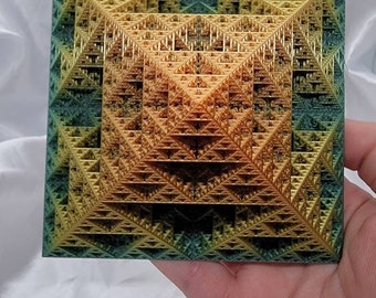 Fractal Pyramid, Unique Metallic Rainbow Multicolor 3D Printed Sierpinski Fractal Pyramid, Art Sculpture, Sacred Geometry