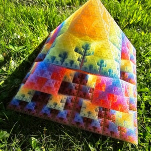 Extra Large Fractal Pyramid, Rainbow Multicolor 3D Printed Sierpinski Fractal Pyramid, Art Sculpture, Sacred Geometry