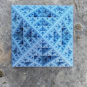 Fractal Pyramid, Dark Sparkly Blue 3D Printed Sierpinski Fractal Pyramid, Art Sculpture, Sacred Geometry