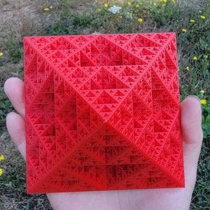 Fractal Pyramid, Red 3D Printed Sierpinski Fractal Pyramid, Art Sculpture, Sacred Geometry