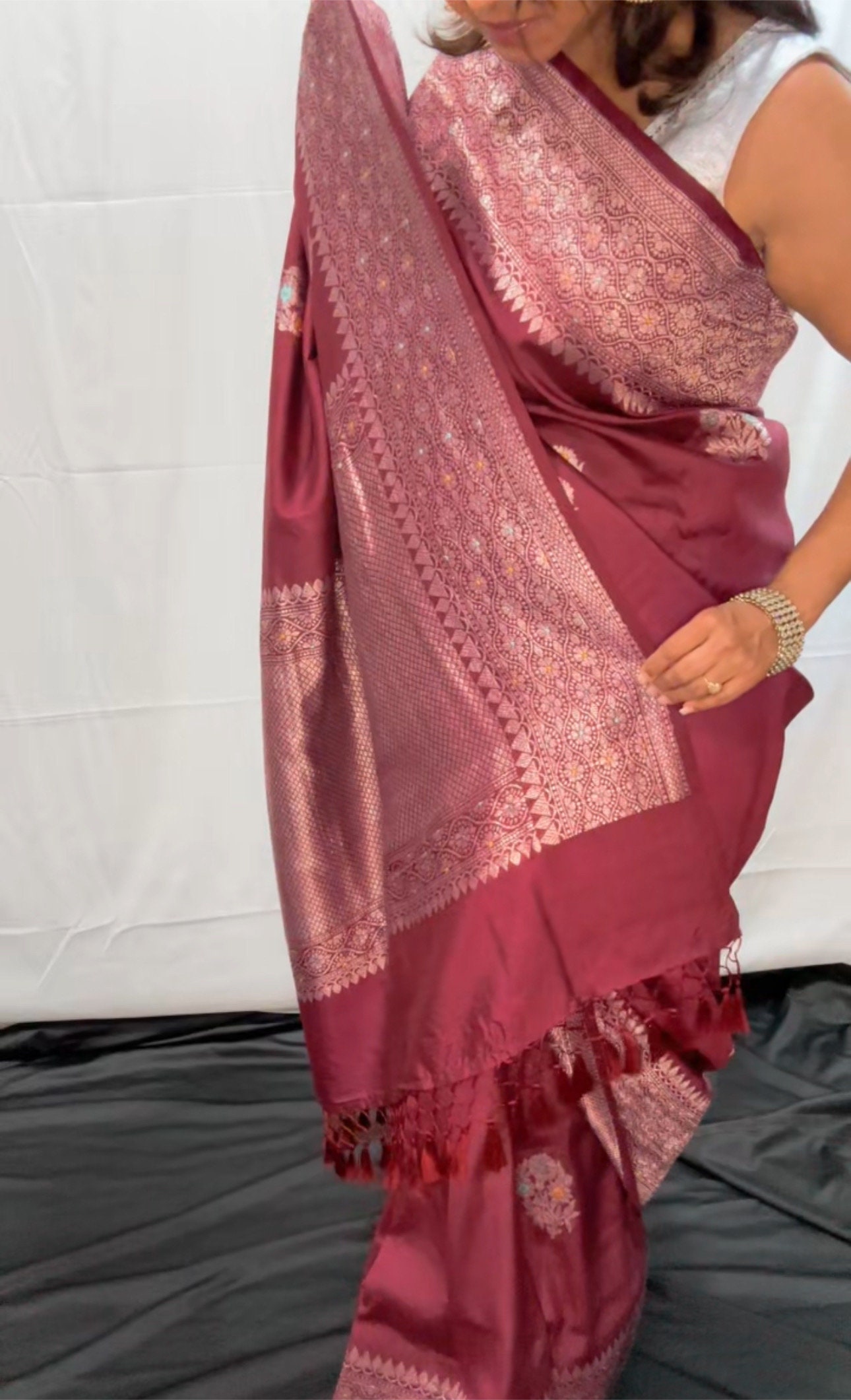 Green Pure Tussar Georgette Meenakari Banarasi Saree