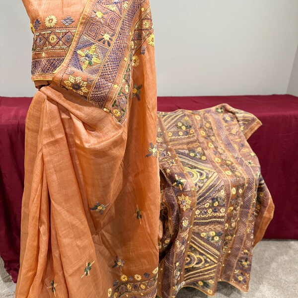 Handcrafted Lambani  handwork  on Pure Tussar Silk