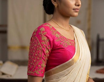 Saree Blouse Stitched Pink Blouse Handwork Indian Wedding Party wear Sleeveless  Size 38-42 Back Closure Blouse Gotta
