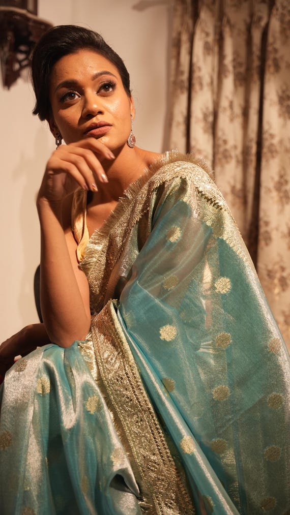 white christmas dresses Pleated Tissue Silk Frock – Srijauppe main image 0