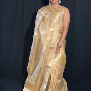Banarasi Tissue Silk Saree with Regal Motiffs in Gold & Silver Zari