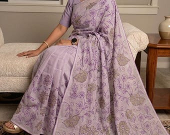 Banarasi Kota Saree | Floral Embroidery, Appliqué Work, Lightweight Indian Saree Gift for her , summer saree, Raksha Bandhan gift