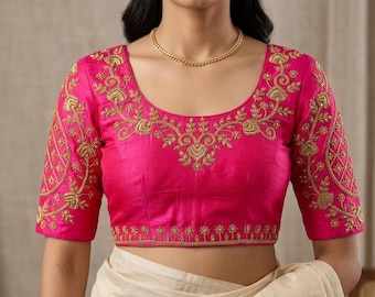 Saree Blouse Stitched Pink Blouse Handwork Indian Wedding Party wear Sleeveless  Size 38-42 Back Closure Blouse Gotta