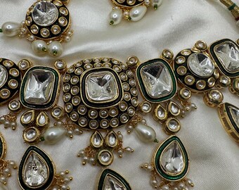 Polki Necklace set with Earrings | Gift for her | Mossanite Jewelry | Kundan Necklace set  | Indian Jewelry | Gift for her | Handmade Gift