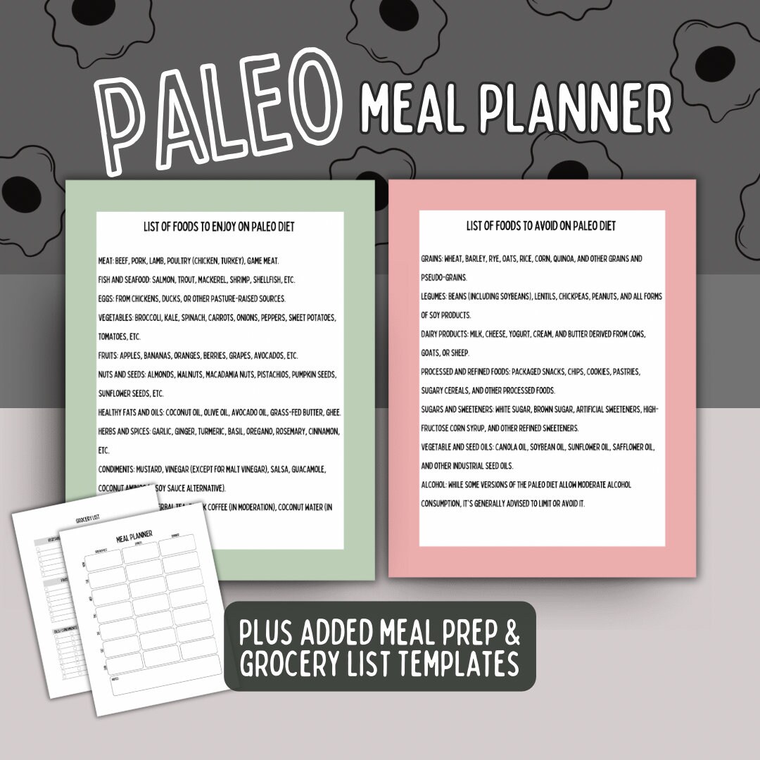 Paleo Meal Plan Paleo Planner Printable Food List - Etsy