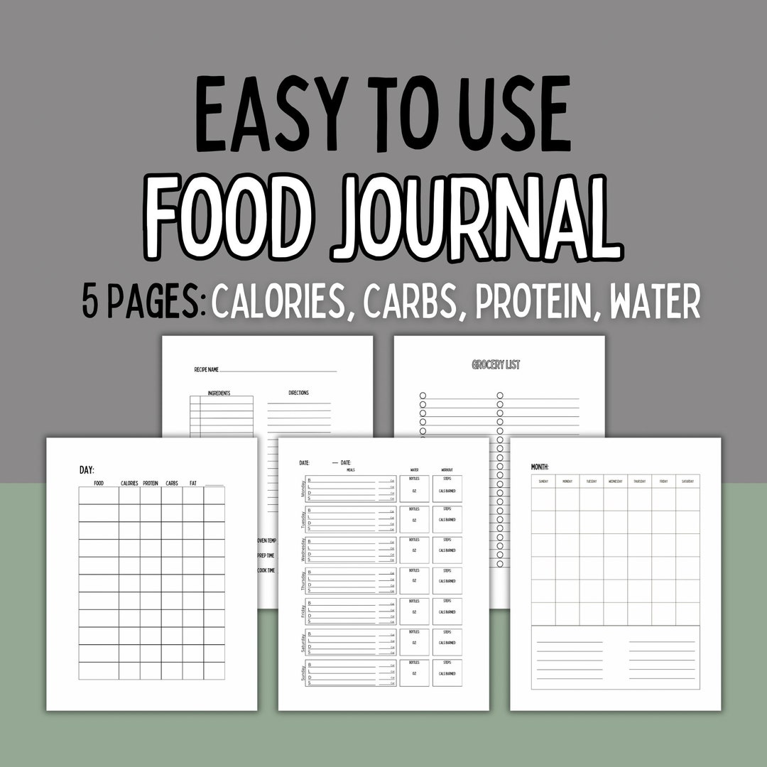Printable Food Journal Tracker Carbs Calories Water Easy Meal Planner ...