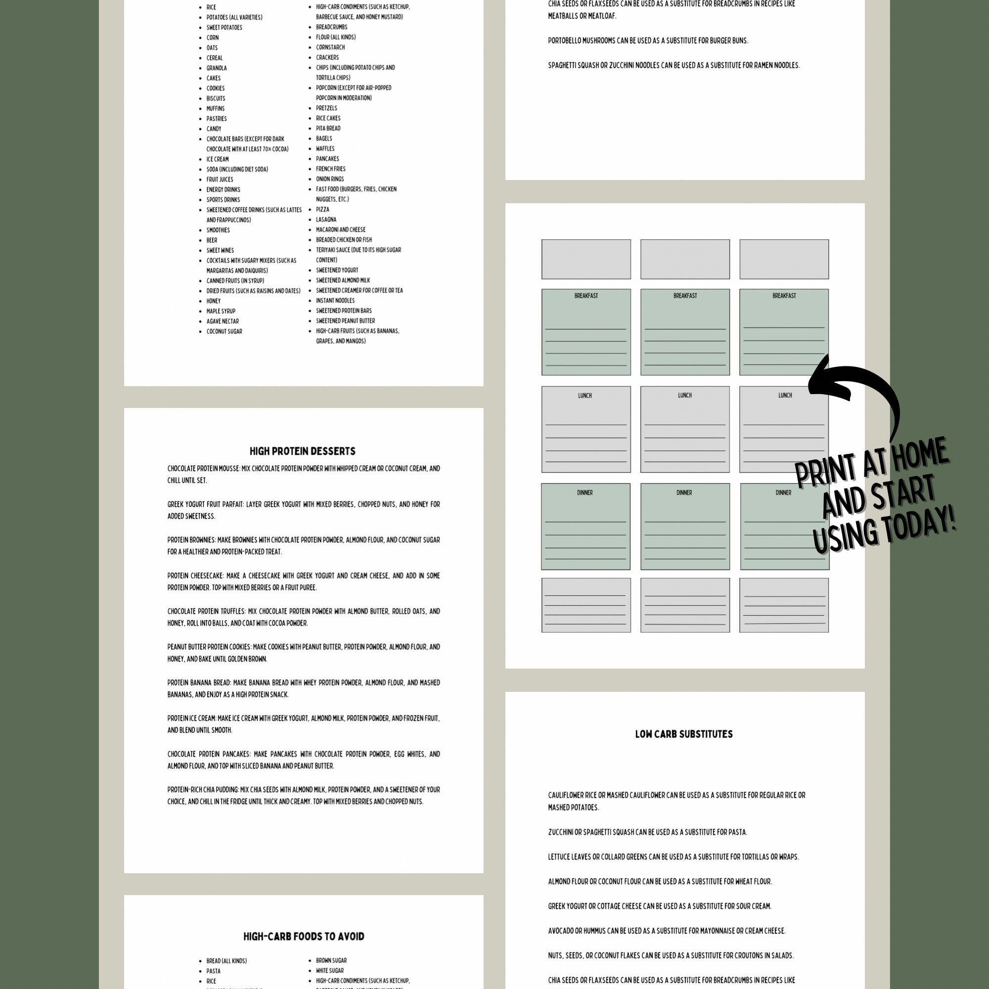 Meal Planner Printable High Protein Low Carb Food List - Etsy