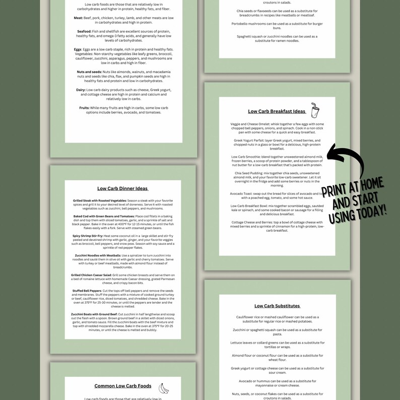 Low Carb Food List PDF Bundle Low Carb Food Chart - Etsy