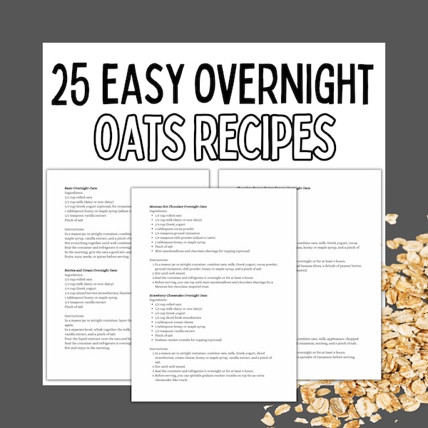 Overnight Oats Recipes Book of Easy Breakfast Recipes of Banana Oats Recipe Pumpkin Spice Oats Recipe Chocolate Oats Recipe Printable Meals