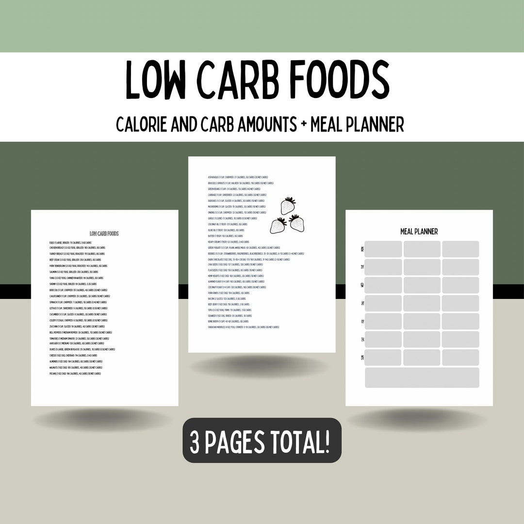 Low Carb Food List With Calorie and Carb Amounts Meal Planner - Etsy Canada