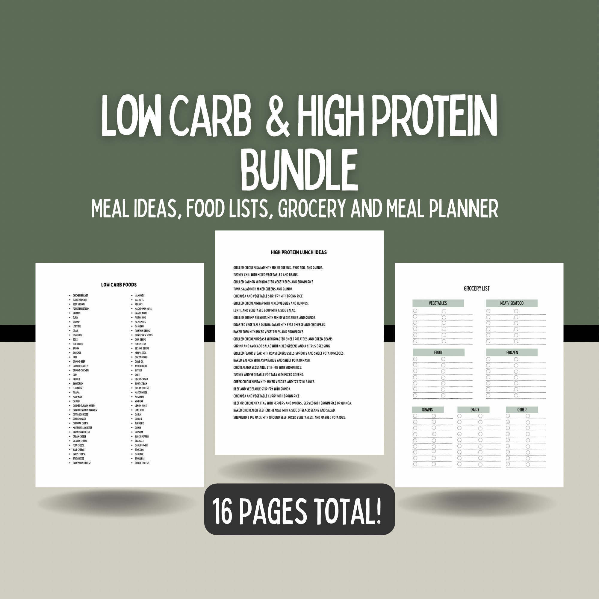 Meal Planner Printable High Protein Low Carb Food List - Etsy