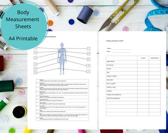 Tabla de medidas corporales, hoja de medidas, registro de tallas