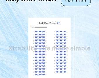 Rastreador diario de agua, 8 vasos al día, planificador imprimible, diario de autocuidado, imprimible para pérdida de peso, rastreador de actividad física imprimible