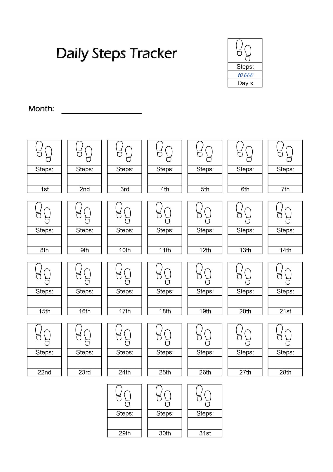 Daily Step Tracker, Step Challenge, Step Tracker Printable, A4