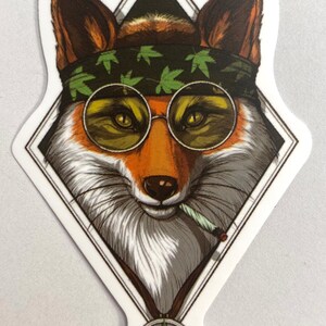 Aufkleber eines Hippie Fuchses, der einen Joint raucht