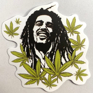Sticker von Bob Marley Umgeben von Weed Leaves
