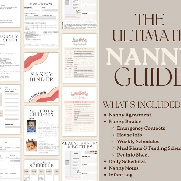 Nanny Bundle, Nanny Guide, Nanny Binder, Nanny Agreement, Nanny Log, Nanny Notes, Editable Canva Template